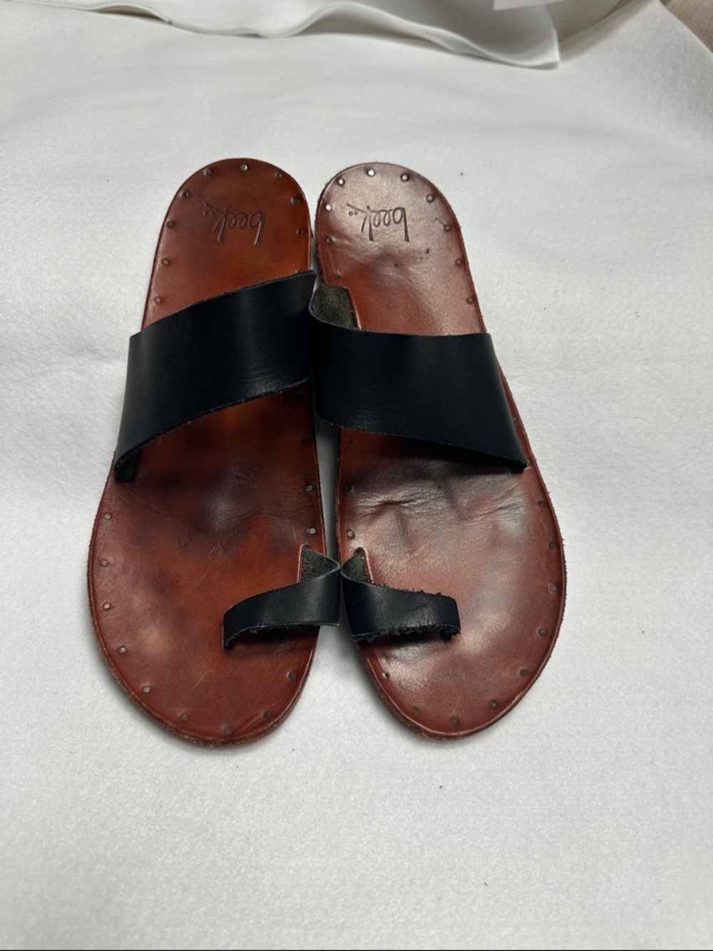 beek size 10 Black Strap Brown Leather Slide Sandals for